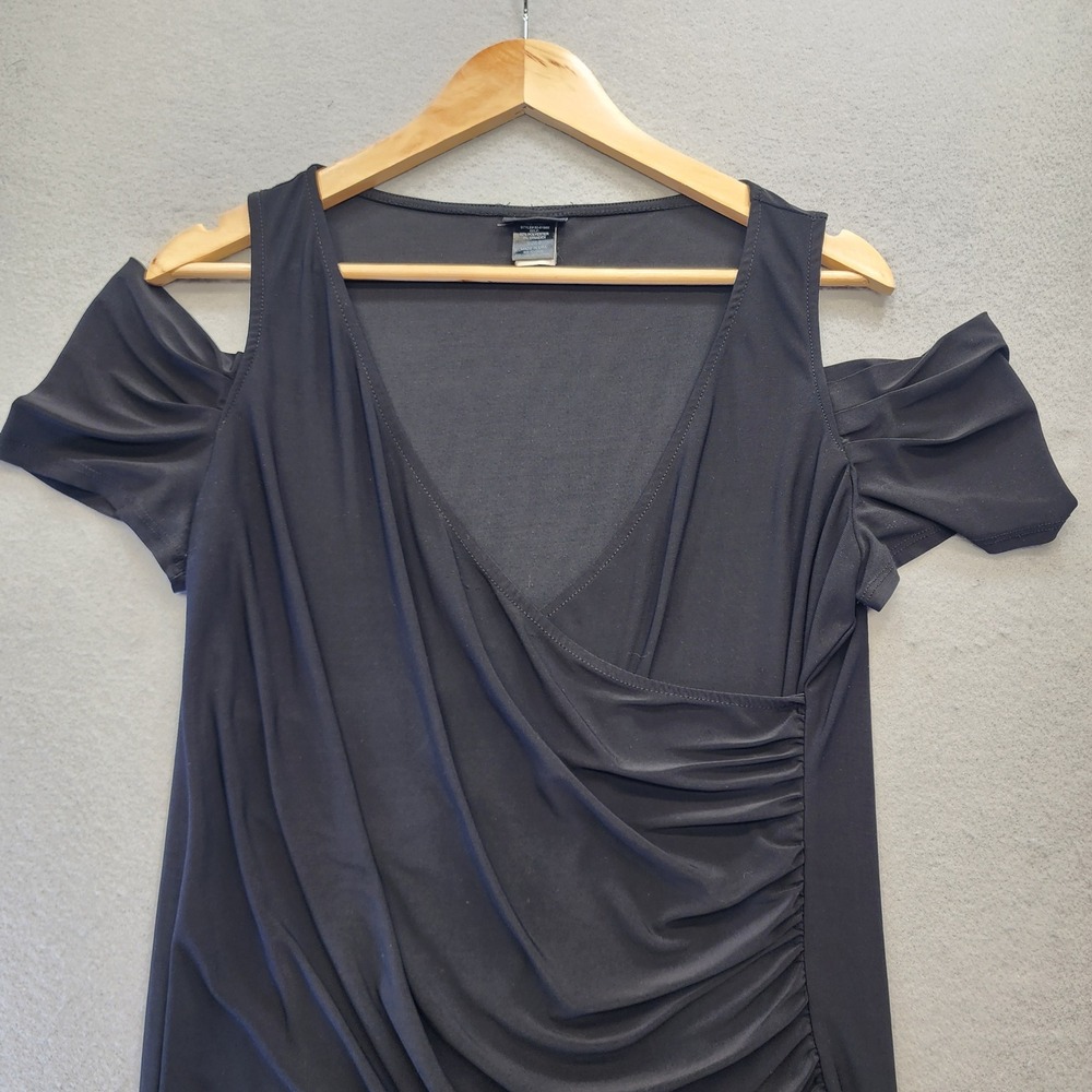 Torrid Black Cold Shoulder Ruched Wrap Surplice Top Plus Size 0 L XL 50-6198E - Picture 4 of 14